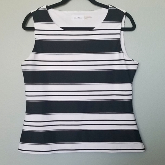 Calvin Klein Office Petite Large striped lined sleeveless top - Picture 1 of 8